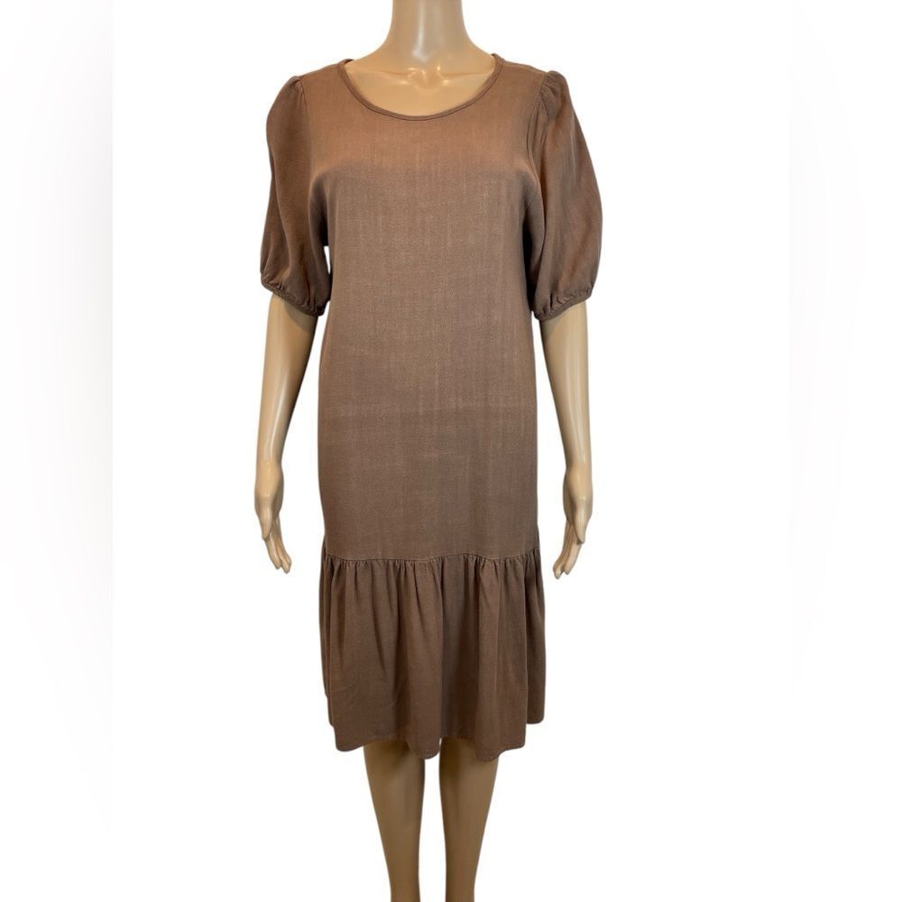 Downeast Brown Puff-Short Sleeve Midi Dress size M